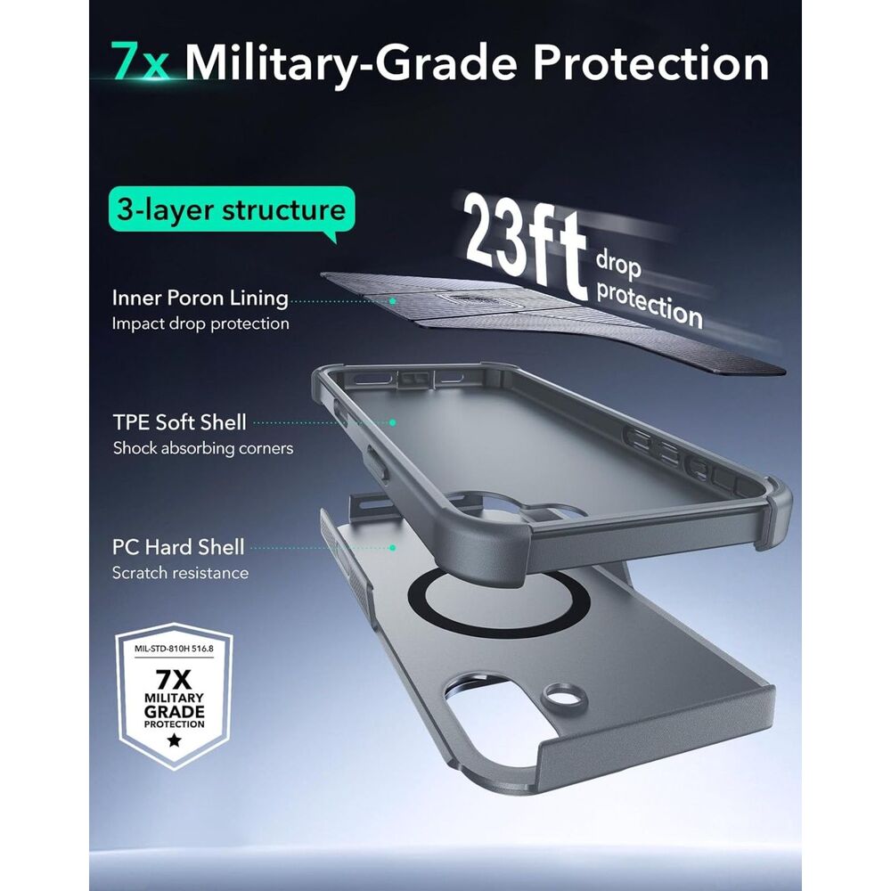 ESR Cyber Tough MagSafe Case with Stash Stand Military Grade Shockproof Cover